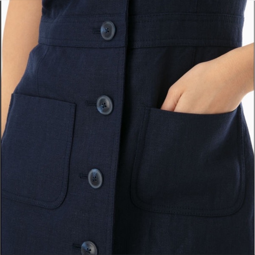 NWT Tory Burch Linen Navy Sleeveless Button Front Shift Dress Size 8 - Picture 12 of 13